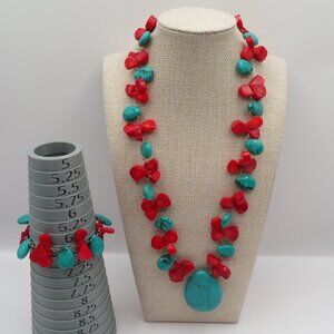 Lucas Lameth Coral and Turquoise Necklace and Bracelet Set 925